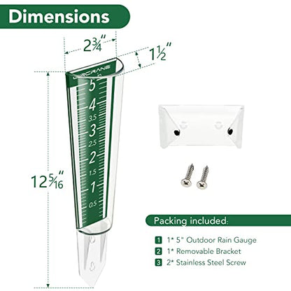 Circrane 5-Inch Capacity Outdoor Rain Gauge with Additional Hang Bracket& Stainless Steel Screws, Magnifying Scale and Numbers Design for Easy Read (Green) - color: Green