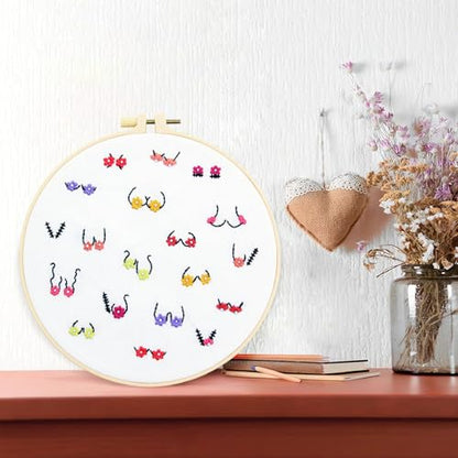 Crafmanoe Flowers Embroidery Kits for Beginners Adults, Hand Embroidery Starters Kits, Stamped Cross Stitch Kits DIY Needlepoint Kits for Beginners Adults, Embroidery Hoop, Thread and Video Tutorial - color: H2081