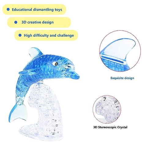 3D Crystal Dolphin Puzzle, Crystal Puzzle Brainteasers for Puzzlers Ages 16 and Up, 95Pcs (Blue-Dolphin) - color: Blue-dolphin