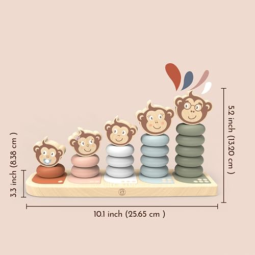 SPEEDY MONKEY Wooden Family Stacker | 5 Stackable Monkey Characters Playset - color: Monkey Family
