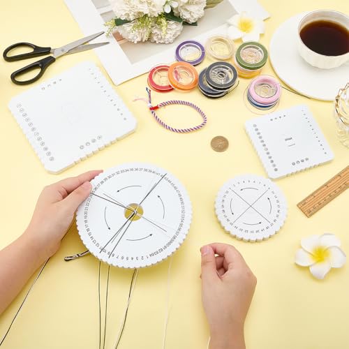 FINGERINSPIRE 4 Pcs Kumihimo Disk Bracelet Making Tools Round Square Friendship Bracelet Disc with 12 Rolls 12 Colors Nylon Thread DIY Bracelet Loom Weaving Board for Beading Bracelets Weaving Kit DIY