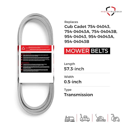 MightyRugged 754-04043, 954-04043 Transmission Drive Belt Replacement for Cub Cadet - Belt Length 57.3" - Durable, Heavy-Duty Aramid Cord Transmission Belt for 954-04043B, 754-04043A - size: 57.3" x 1/2"