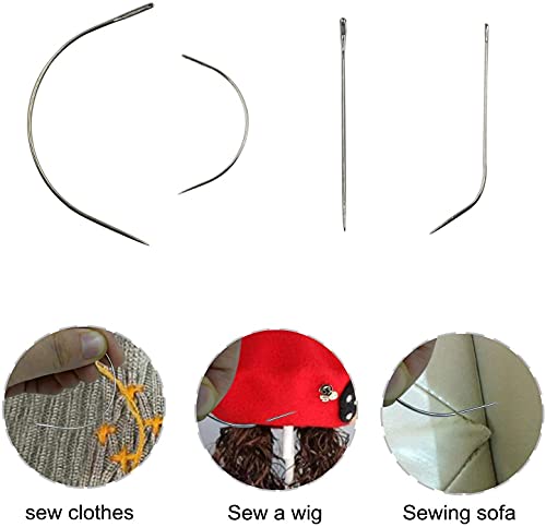 35 pcs J I C Curved Needles Hand Sewing Needles Hair Weave Needles for Wig Making, Carpet Leather, Canvas Repairing, Modelling and Crafts Sofa Cloth, Shoes