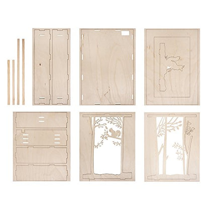 Rayher Shadow Box Building Kit with 3D Forest Scenery, DIY Wood Craft Set, 15 slot-together Pieces, 20x30x6.6cm - style: Forest