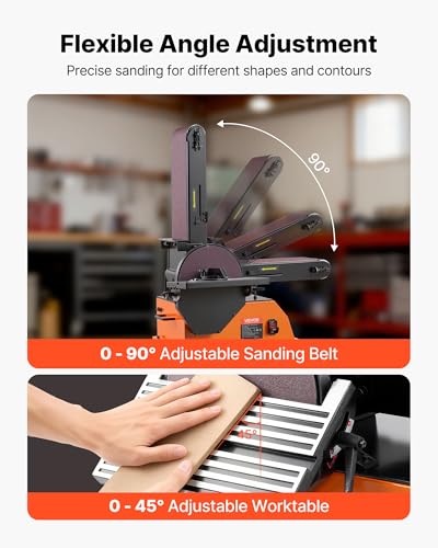 VEVOR Professional Belt Sander with Stand, 9" Disc & 6" x 48" Belt Sander Combo, 800W Sanding Machine with 0-45° Adjustable Worktable for Woodworking, Furniture Refinishing, Knife Sharpening - size: 9" Disc & 6" x 48" Belt Sander Combo