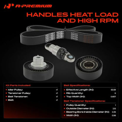 A-Premium Engine Serpentine Belt Drive Kit with Tensioner & Idler Pulley