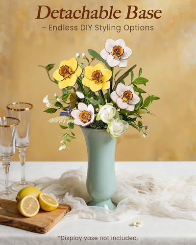 Rolife 3D Flower Wooden Puzzles-Daffodils Narcissus, DIY Flowers Model Kit Building Set Crafts for Adults, Botanical Collection Ideal Creative Birthday Gift, Artificial Flowerpot for Decor and Display