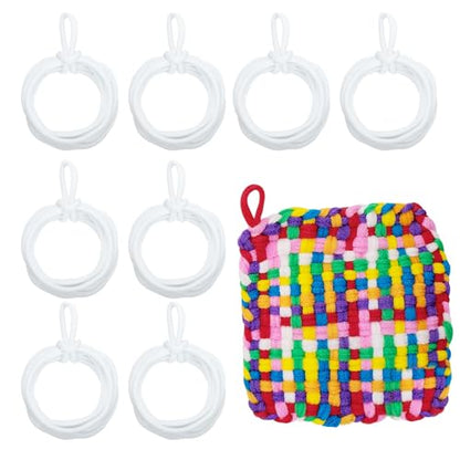 MECCANIXITY 50 Pcs Potholder Loom Refill Loops, Elastic Potholder Weaving Refill Loops Knitting Kit Supplies in Rainbow Colors for Girls Beginners DIY Crafts 7" Weaving Loom, White - color: White
