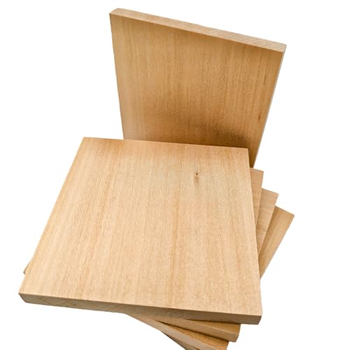 5PCS Unfinished Basswood Blocks for Crafts, Wood Craft Panels for Art, Engraving, Painting, DIY Projects, Chip Carving, Fretwork (3.93 x 3.93 x 0.39 in) - size: 3.93 x 3.93 x 0.39 in
