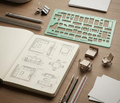 Printtoo Furniture Template Stencil, 2mm Thick Clear Green Acrylic Interior Design Ruler, Furniture Layout Cutouts with Measurements, Drafting Tool for Architects & Designers - color: Series-PRTD-2413A