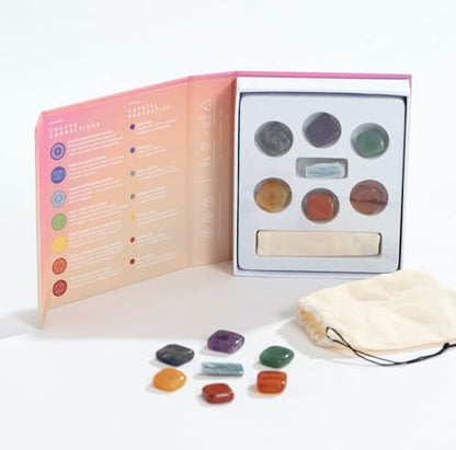 Crystal Collection Chakra Stones Set with Amethyst; Sodalite; Blue Kyanite; Green Aventurine; Yellow Jade; Carnelian; Red Jasper, Set of 7 - color: Chakra
