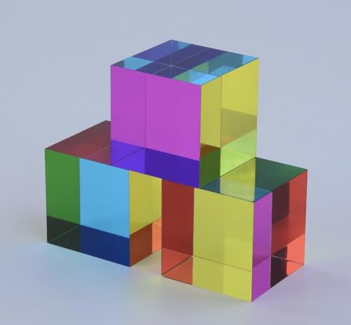 CMY Cubes Original Mega (95mm) - Cyan, Magenta & Yellow Cube - Optical Color Cube - Teaches Subtractive Color Mixing - Educational, Scientific, Physics & Kinetic Art Desk Object, STEAM