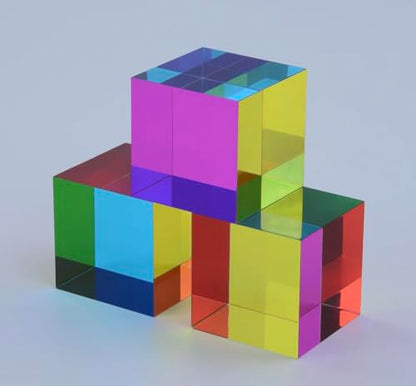 CMY Cubes Original Mega (95mm) - Cyan, Magenta & Yellow Cube - Optical Color Cube - Teaches Subtractive Color Mixing - Educational, Scientific, Physics & Kinetic Art Desk Object, STEAM