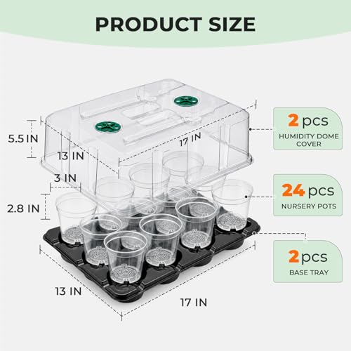 homenote 4 Inch Seed Starter Trays 2 Pack with Humidity Dome - size: 4 Inch, style: 2 Pack Tray+Nursery Pots+Humidity Dome