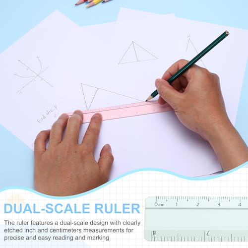 PATIKIL Metal Ruler 8 Inch/20cm, 4 Pcs Aluminum Straight Edge Ruler, Dual Scale Measuring Tool with Inch/Centimeter Scales & Hole for Math Office Drawing Engineering Home, Green/Blue - color: Green/Blue