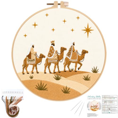 Nuberlic Embroidery Kit for Beginners, Three Wise Men Christmas Scene - color: Christian