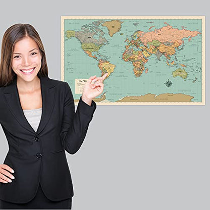 2 Pack - World Map Poster & USA Map Chart [Tan/Color] (LAMINATED, 18” x 29”) - color: Green