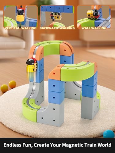 58PCS Electric Magnetic Train Track Sets – DIY Race Car Track Building Kits with Train and Traffic Signs, STEM Toy for Toddlers and Kids, Boys and Girls Ages 3-8, Birthday Party Gifts (Small) - color: Small