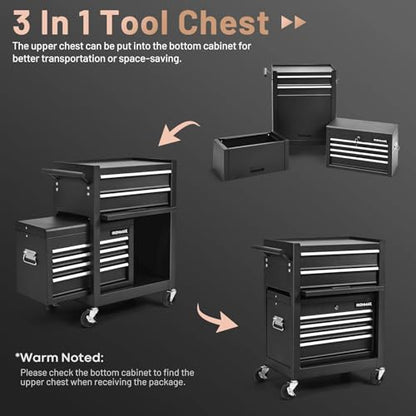 Goplus 6 Drawers Tool Chest, Rolling Metal Tool Box with Universal Wheels, Protective Liner, Detachable Top Toolbox, Auto Lock, 3-in-1 Large Tool Cabinet for Garage Shop Auto Repair - color: Black, style: Large 6 Drawers