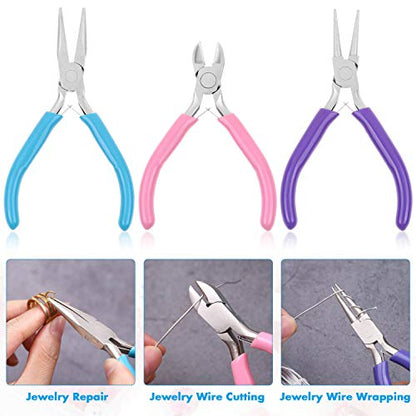 Shynek 3pcs Jewelry Making Plier Tools with Needle/Chain/Round Nose Pliers and Wire Cutter for Jewelry Repair, Wire Wrapping, Crafts, Jewelry Making Supplies - style: Rubber Handle
