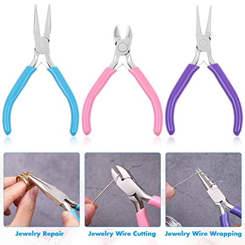 Shynek 3pcs Jewelry Making Plier Tools with Needle/Chain/Round Nose Pliers and Wire Cutter for Jewelry Repair, Wire Wrapping, Crafts, Jewelry Making Supplies - style: Rubber Handle