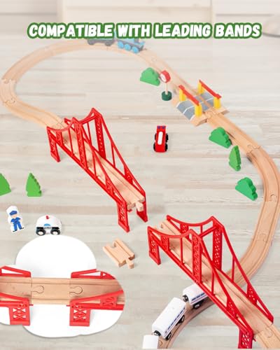 Wooden Train Track Accessories Train Railway Accessories Double Suspension Train Bridge Toy Train Set for Toddlers 3-5 Train Tracks Compatible with All Leading Brands - style: Wooden Train Track