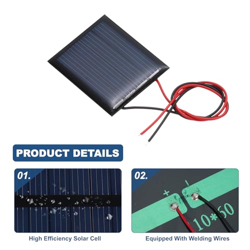 MECCANIXITY 5Pcs 2V 0.12W 60mA Mini Solar Panels, Small Polycrystalline Solar Cell Panel with Cable for DIY Electric Toy Materials Kits Charger - style: 2V 0.12W 60mA