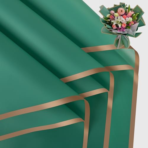 FUHITIM 20 Sheets Flower Waterproof Wrapping Paper (Emerald) - color: Emerald Green