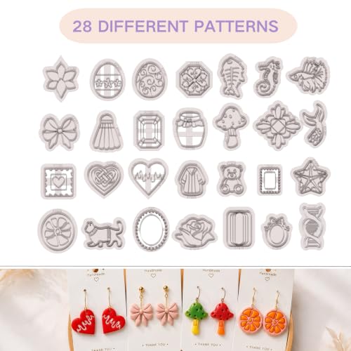 GYYCBXM Polymer Clay Cutters for Earrings, 28PCS Vintage & Whimsical Clay Earring Cutter Set with Bows, Hearts, Flowers, Fish, Mushroom & Nature Designs, Clay Tools, Pottery, Ceramic & Air Dry Clay