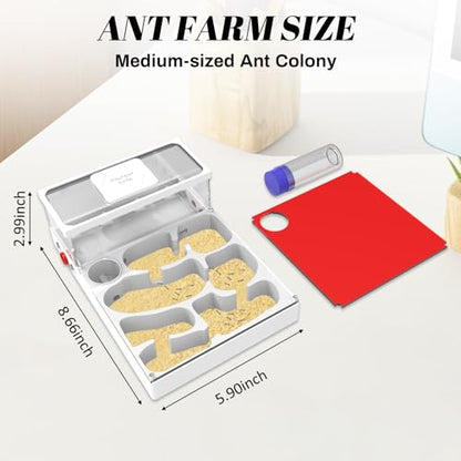Transparent Ant Habitat – 3D Printed Mini Farm Acrylic with Expansion Ports Water Tower & Sand Nest Indoor Ant Colony Starter Kit for Beginners & Advanced Keepers (No Ants Included)