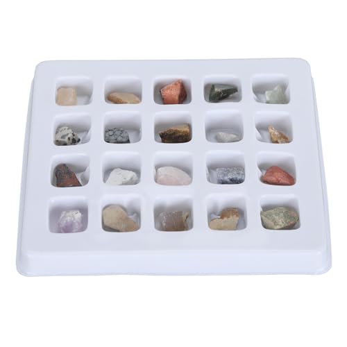 Rock Collection Kit, 20pcs Gems and Crystal Mineral Science Educational Kit with Identification Chart, Geology Learning Tool for Kids Adults Classroom Home Study (Original Rock Set 2)