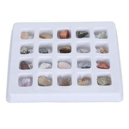 Rock Collection Kit, 20pcs Gems and Crystal Mineral Science Educational Kit with Identification Chart, Geology Learning Tool for Kids Adults Classroom Home Study (Original Rock Set 2)