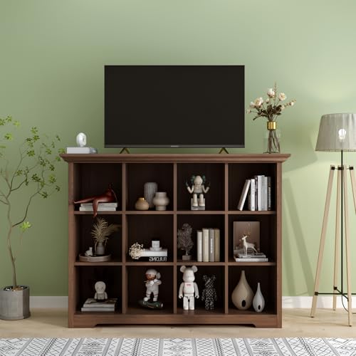 OSCHF 12-Cube Open Bookcase with Base, 3-Tier Wooden Bookshelf, Walnut - color: Walnut, size: 12-Cube