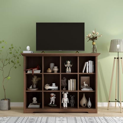 OSCHF 12-Cube Open Bookcase with Base, 3-Tier Wooden Bookshelf, Walnut - color: Walnut, size: 12-Cube