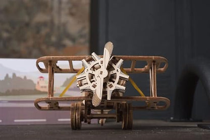 UGEARS Mini-Biplane, 3D Puzzle, 3.15-inch Height, Wooden Model Kits for Adults, DIY Craft Kit, Mechanical 3D Puzzle, for Aviation Enthusiasts and Puzzle Lovers