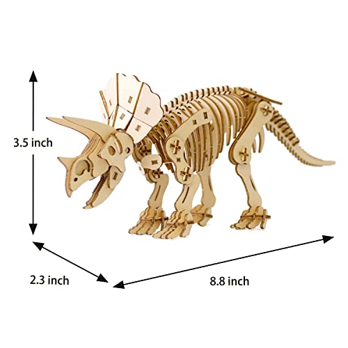 Triceratops Wooden Dinosaur 3D Puzzle - Fun DIY Wood Craft Kits - Ideal Gift for Birthdays and Party Favors - style: Triceratops