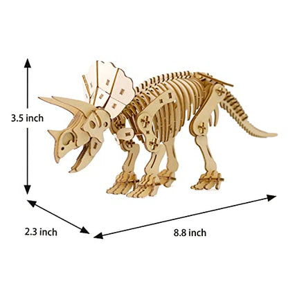 Triceratops Wooden Dinosaur 3D Puzzle - Fun DIY Wood Craft Kits - Ideal Gift for Birthdays and Party Favors - style: Triceratops