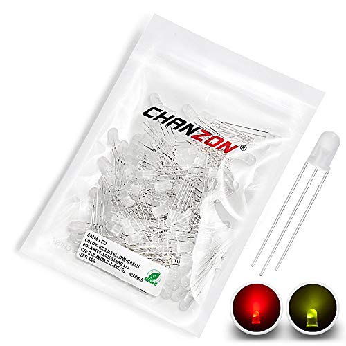 CHANZON 100 pcs 5mm Red & Yellow-Green Diffused LED Lights Common Anode - color: C) Red & Yellow-green (Ca) (100pcs)