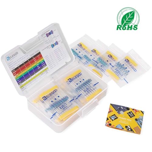 ELEGOO 525 Pcs 1/4W Metal Film Fixed Resistor Kit, 17 Values, ±1% Tolerance