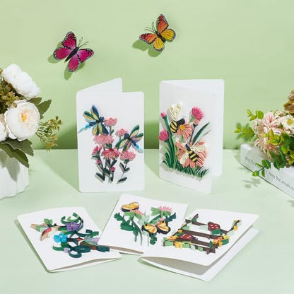 WEBEEDY 20 Sets Paper Quilling Kit for Adults Beginners,Spring Animal Flower Greeting Cards Making Kit with Instruction Tutorial,Handmade Bee Butterfly Dragonfly Quilling Card for Friends Families