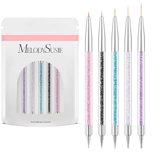 MelodySusie 5 Pcs Nail Art Liner Brushes Dual Dotting Pen Set #5#7#9#11#14 - color: Pink, Black, blue, White, Purple, size: 5