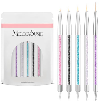 MelodySusie 5 Pcs Nail Art Liner Brushes Dual Dotting Pen Set #5#7#9#11#14 - color: Pink, Black, blue, White, Purple, size: 5