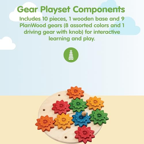 PlanToys® Wooden Spinning Gears Playset Montessori Construction Kids STEM - color: Spinning Gears Playset
