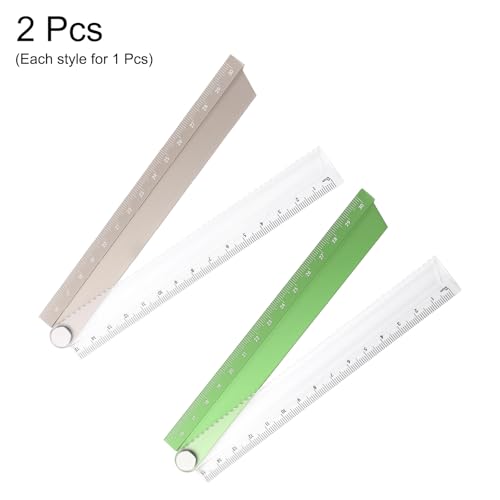 HARFINGTON 2pcs Folding Straight Ruler 30cm Metric Aluminum Alloy Protractor Foldable Angle Ruler Geometric Measuring Tool for Architects Artists Office, Gold/Green - color: Gold/Green