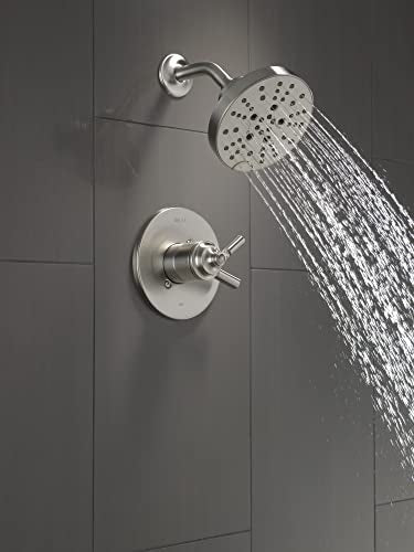 Delta Faucet Saylor 17 Series Brushed Nickel Shower Valve Trim Kit with H2Okinetic Shower Head, Delta Shower System, Shower Faucet Set, Shower Head and Handle, Stainless T17235-SS (Valve Not Included) - color: Brushed Nickel