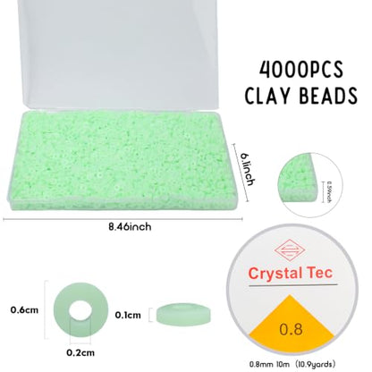 4000pcs Light Green Clay Beads,6mm Heishi Bead Polymer Flat Round Disc Bulk Beads for Jewelry Making,DIY Friendship Bracelet and Necklace Craft - color: Light Green