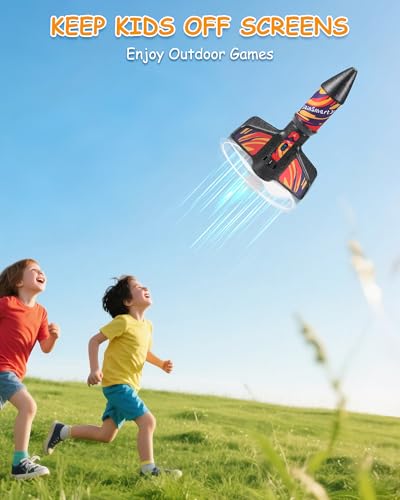 SainSmart Jr. Rocket Launcher for Kids, Motorized Air Rocket Toy with Parachute, Self-Launching up to 200 ft, Outdoor Toys for Ages 8-12, Birthday Gifts for Boys & Girls - style: Flame