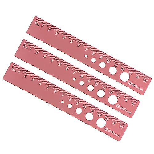 3pcs Straight Ruler - [ 15cm ] Wave Edge with Hollow Circle Metric Measuring Tool for Home Classroom Office Use | Aluminum Alloy, Old Rose - color: Old Rose