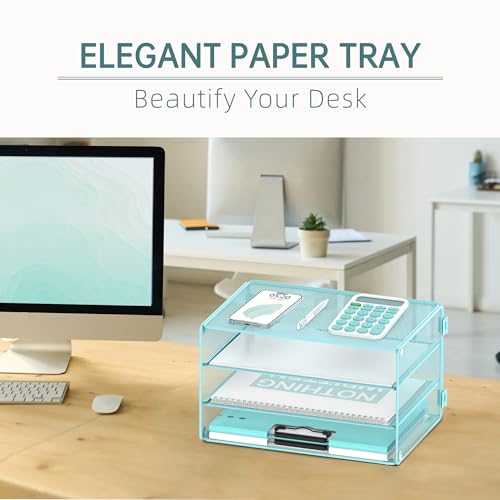 DALTACK 3 Tier Letter Tray Paper Organizer with Sliding Mesh Trays Blue - color: Blue