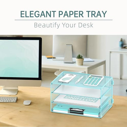 DALTACK 3 Tier Letter Tray Paper Organizer with Sliding Mesh Trays Blue - color: Blue